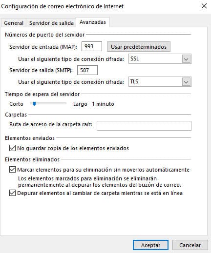 Outlook Configuración Avanzada IMAP