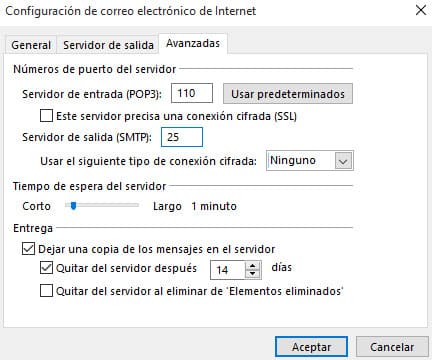 Outlook Configuración Avanzada POP3